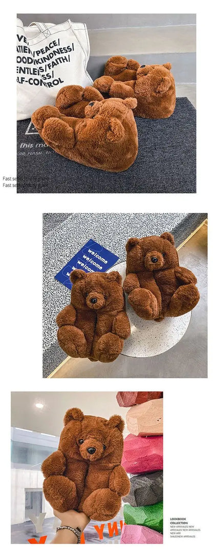 Pantoufles roses en fourrure d'animal à enfiler, chaussures d'ours moelleuses pour la maison, pantoufles d'intérieur chaudes et pelucheuses, tongs de maison, expédition rapide