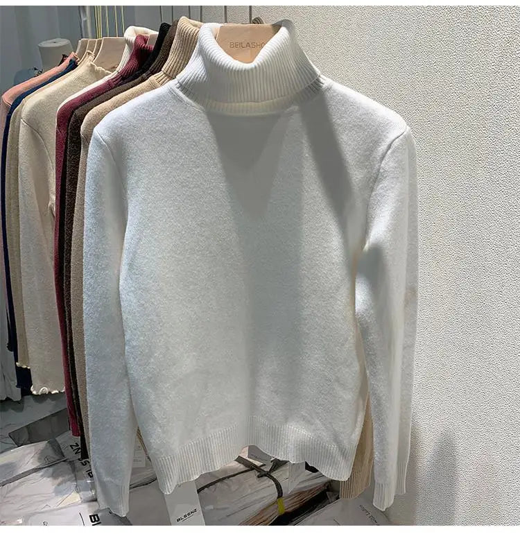 Pull épais à col haut pour femme, haut d'hiver chaud et doux, couleur unie, vêtements intérieurs, chemise à bascule, nouvelle collection 2025