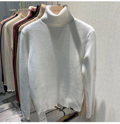 Pull épais à col haut pour femme, haut d'hiver chaud et doux, couleur unie, vêtements intérieurs, chemise à bascule, nouvelle collection 2025