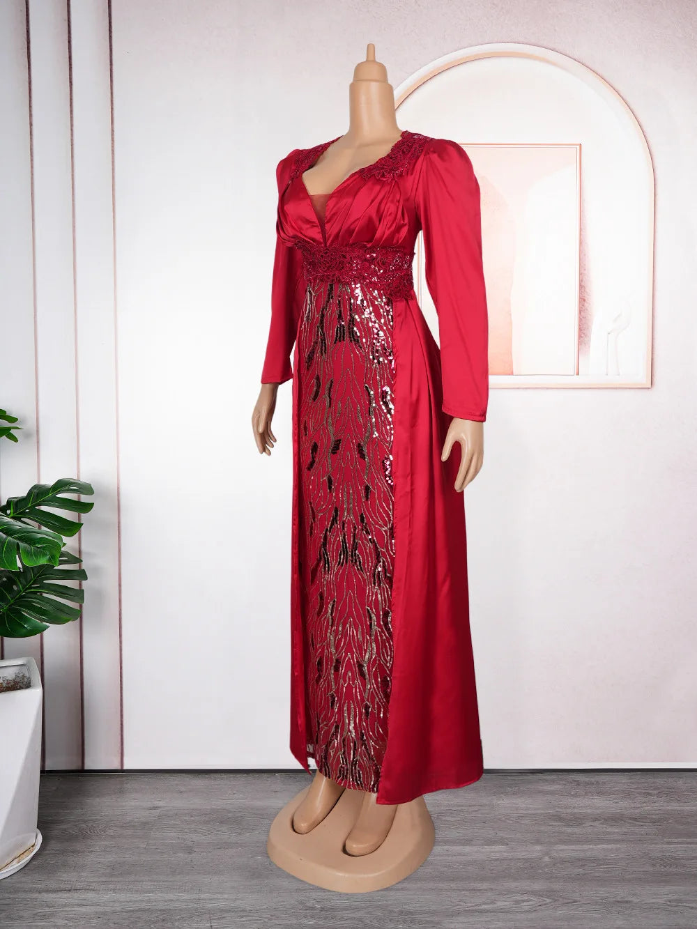 Robe de soirée à paillettes pour femmes, grande taille, col en v, dos nu, S10272