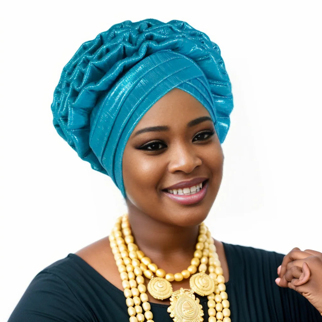 Turban Africain à Volants et artificiel astiques pour Femme, Couvre-chef de Mariage, Cravate de Sauna, Équipement de ix, Chapeau, Nigeria