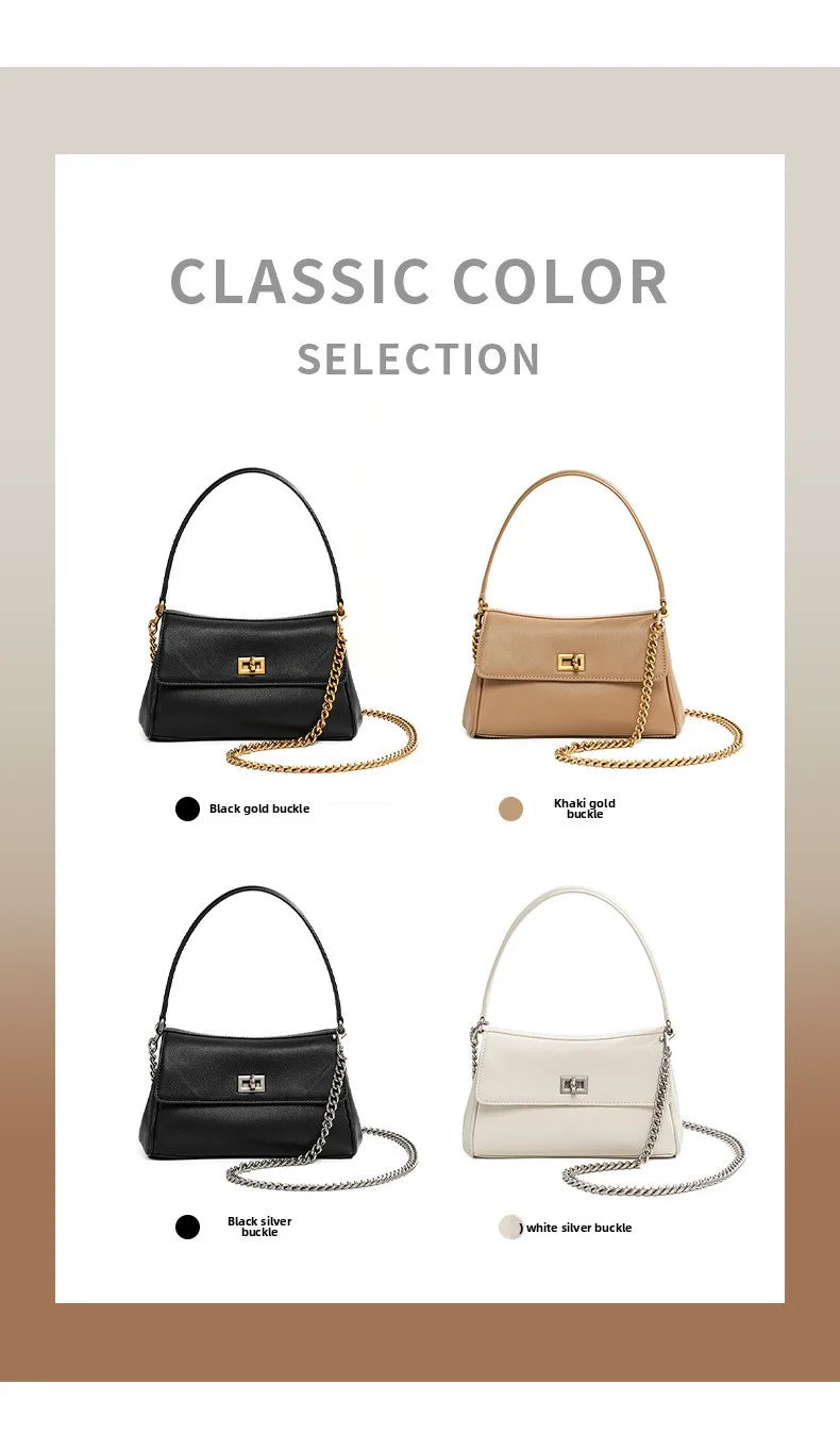 Sac à bandoulière en cuir de vache pour femmes, avec chaîne, petit Design, sac à main haut de gamme pour employés de bureau, accessoire de mode à bandoulière unique