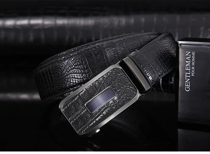 Ceinture en cuir véritable pour hommes d'affaires haut de gamme, 3.3cm, boucle automatique en alliage, peau de vache à deux couches, ceinture de costume décontractée pour hommes