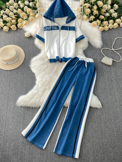 Veste à capuche costume de sport à la mode femmes été 2025 nouveau ensemble deux pièces populaire pantalon réducteur d'âge