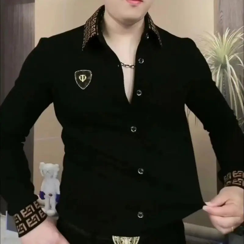 Polo à manches longues pour hommes à la mode T-shirt tendance décontracté à revers à la mode