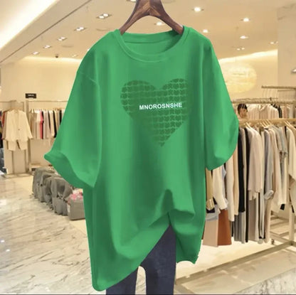 T-shirt à manches courtes en coton imprimé Love pour femmes, t-shirts basiques décontractés à col rond, pulls Lady At, été