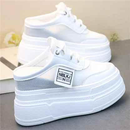 Pantoufles d'Été à Semelles Compensées pour Femmes, Chaussures Paresseuses en Maille Respirante pour Petits Pieds, Sandales à Plateforme Antidérapantes