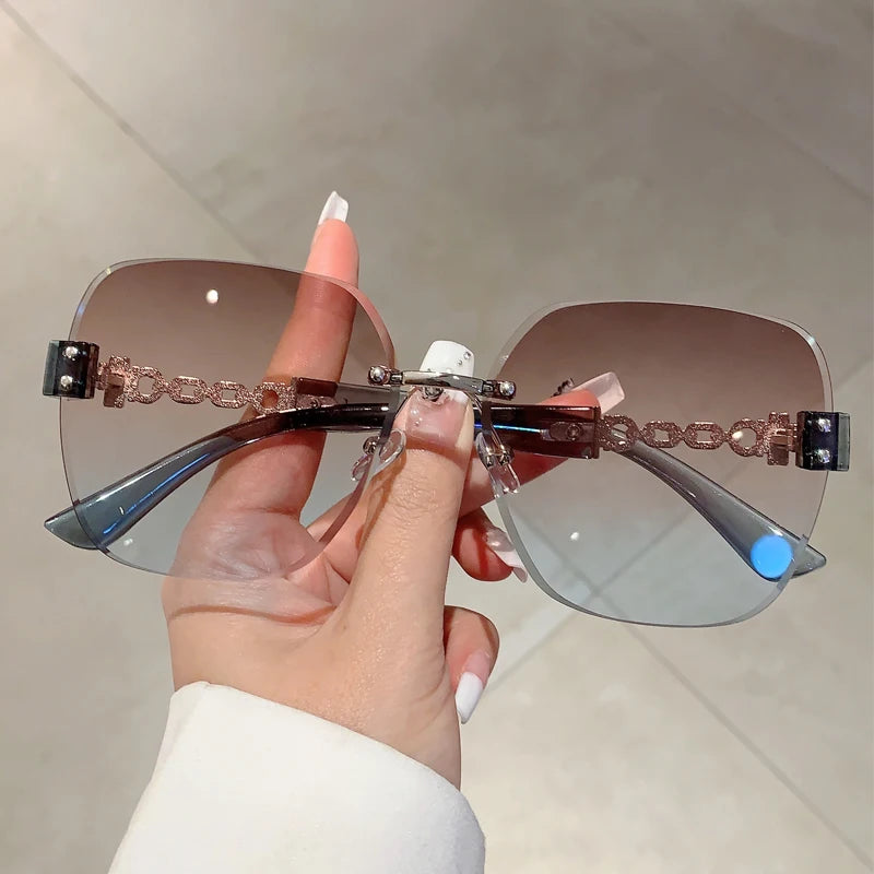 KAMMPT dégradé thé à la mode femmes lunettes de soleil surdimensionné sans monture rétro nuances pour décor marque de luxe Design conduite lunettes de soleil