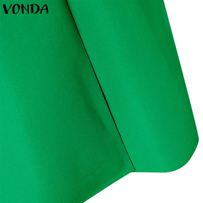 VONDA femmes jupes 2025 décontracté ceinture bouton conception fente longues jupes élégant couleur unie bureau dame bas surdimensionné