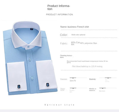 Chemise à manches longues pour hommes, Niche Chic, manches doubles pliées, col Windsor, robe de haute qualité, boutons de manchette français aléatoires, 2024