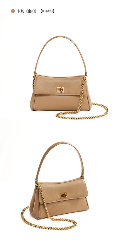 Sac à bandoulière en cuir de vache pour femmes, avec chaîne, petit Design, sac à main haut de gamme pour employés de bureau, accessoire de mode à bandoulière unique