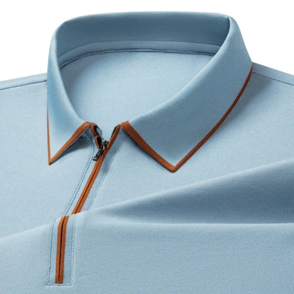Polo en soie à fermeture éclair pour hommes, T-Shirt à manches courtes en mûrier avec fermeture éclair en métal, col montant, haut d'été décontracté de luxe en coton et lin