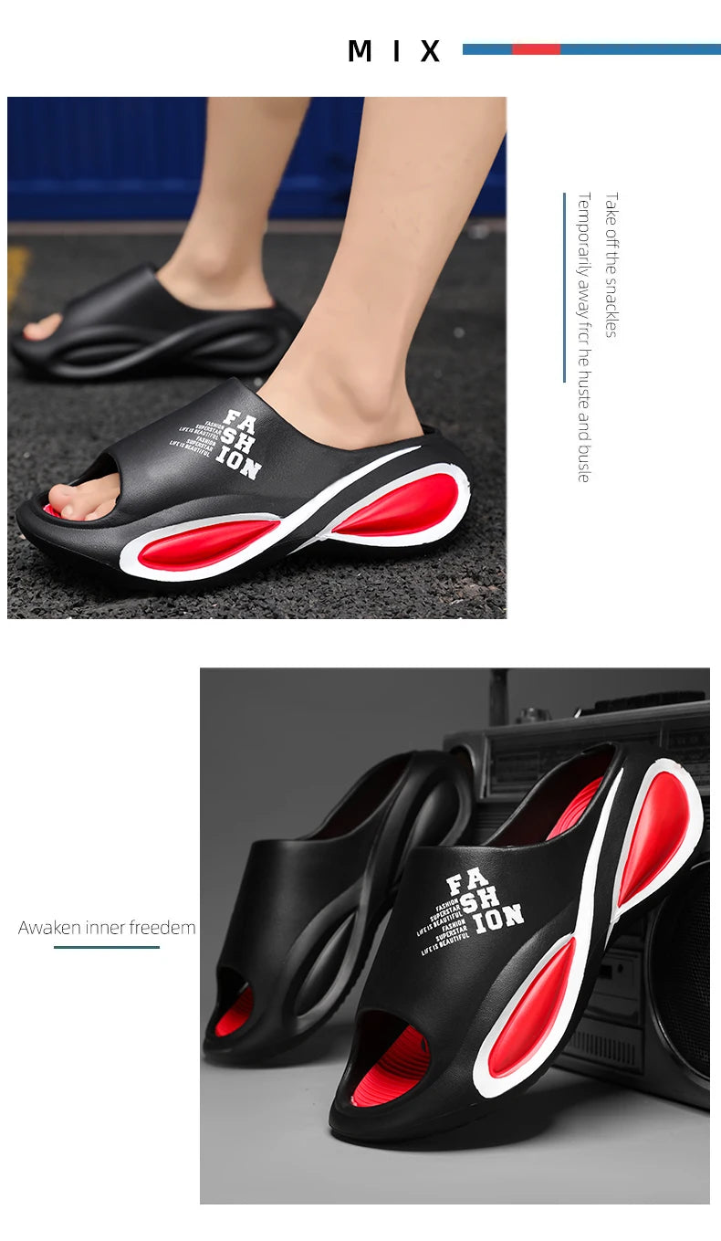 2024 Nouveaux chaussons pour hommes Sandales d'intérieur et d'extérieur Plage Confortables Diapositives souples Hommes Chaussures décontractées Tongs Pantoufles de maison Sandales