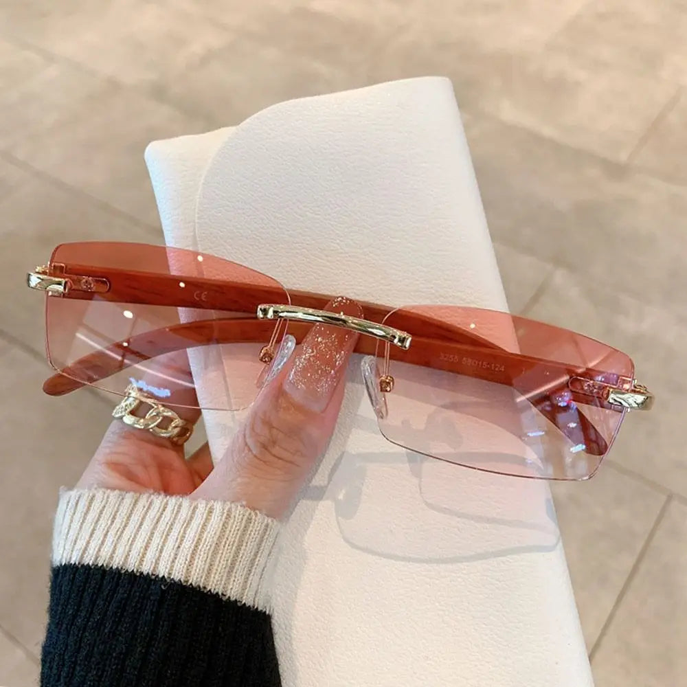 Lunettes de soleil carrées sans monture pour femmes et hommes, bord coupé, léopard doré, petite monture, concepteur rétro, lunettes d'ombre, UV400 oculos