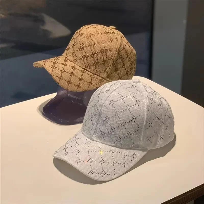 Casquette de Baseball avec lettres en strass pour hommes et femmes, casquette de soleil de rue, chapeau de langue de canard assorti, chapeau de soleil d'extérieur
