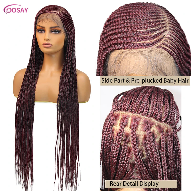 Perruques tressées en boîte Cornrow 36 pouces, perruque synthétique Blonde 613 pour femmes, perruque Lace Front Wig tressée avec raie latérale de haute qualité, perruque Faux Locs