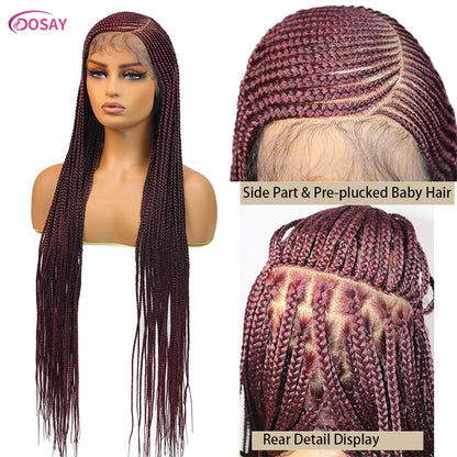 Perruques tressées en boîte Cornrow 36 pouces, perruque synthétique Blonde 613 pour femmes, perruque Lace Front Wig tressée avec raie latérale de haute qualité, perruque Faux Locs