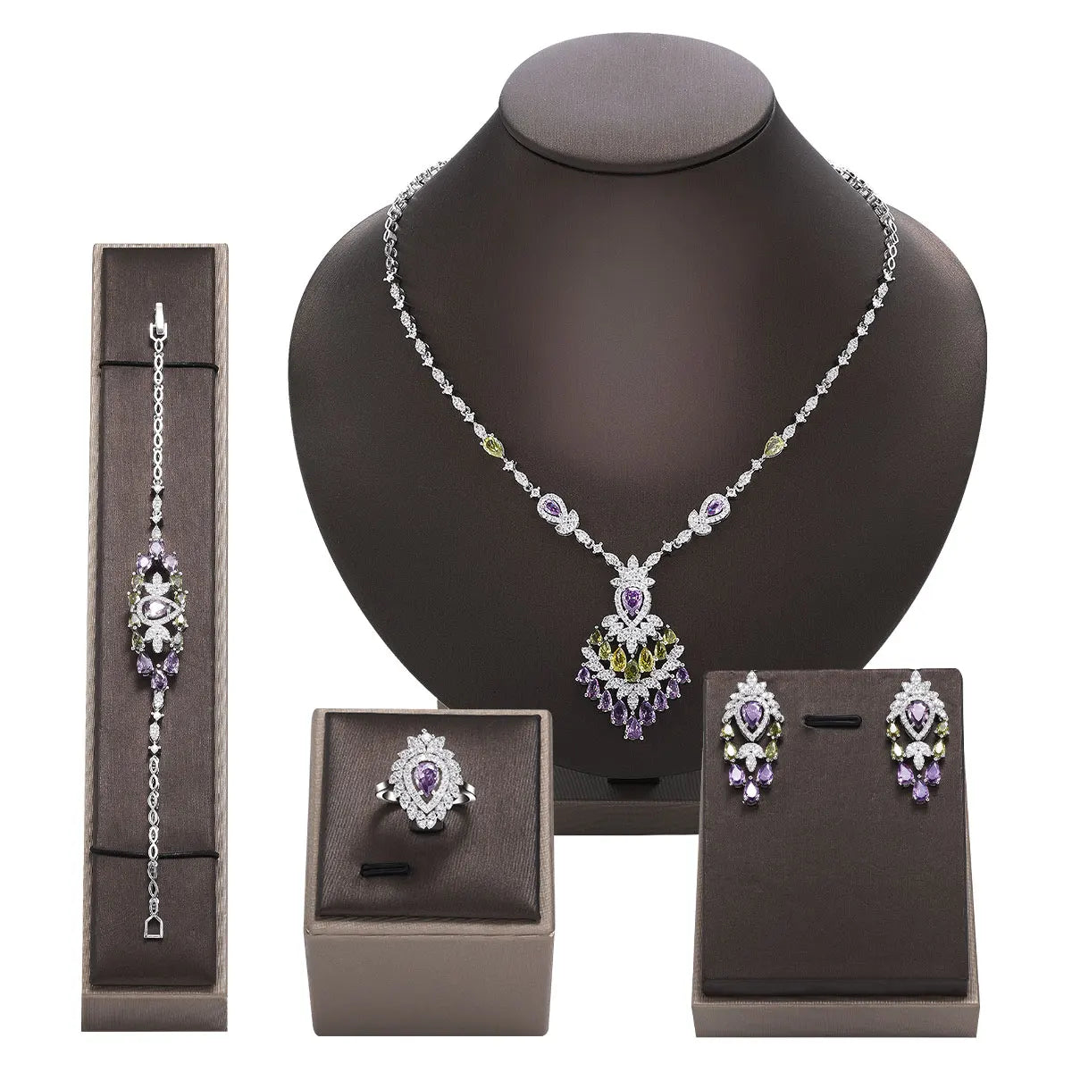 Ensemble de bijoux de mariage avec pendentif exquis, dubaï, pour fête de mariage, ensemble d'accessoires de 4 pièces, nouvelle collection 2024