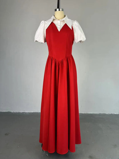 CM.YAYA – robe chemise longue à manches courtes bouffantes pour femmes, douce, Slim, taille haute, froncée, plissée, plage, Streetwear, Maxi, grande balançoire