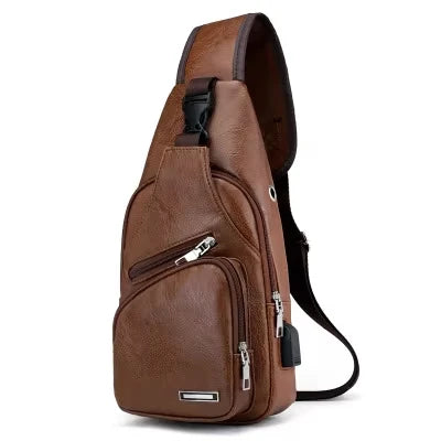 Nouveau sac de poitrine USB pour hommes portable grande capacité charge sac à bandoulière décontracté sports de plein air sac de poitrine en polyuréthane