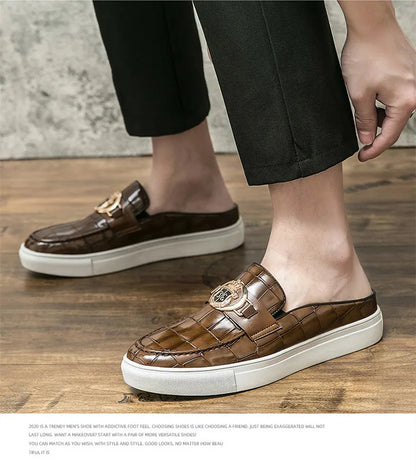 Mocassins en cuir de style britannique pour hommes, demi-chaussures marron, chaussures à enfiler, confortables et respirantes, haute qualité, été