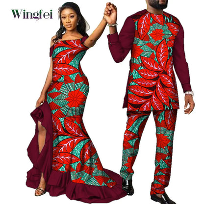 Vêtements de Couple Africains à Imprimé Ankara pour Femme et Homme, Robes sulfMaxi, Dashiki Imbibé, Tenue Amoureux, WYQ567
