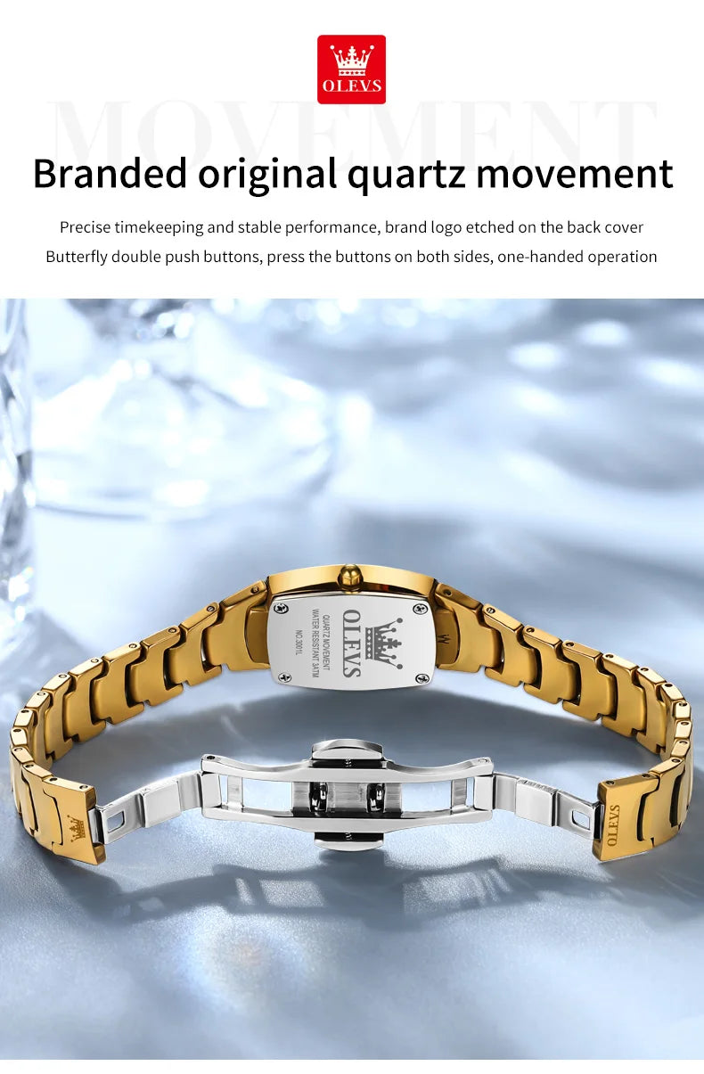 OLEVS-Montre de couple en acier au tungstène Tonneau pour hommes et femmes, marque de luxe, montre à quartz pour amoureux, montre-bracelet étanche, 7006