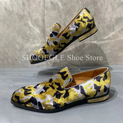 Mocassins en daim à imprimé léopard pour hommes, chaussures décontractées en cuir, chaussures simples, robe d'affaires, bureau, mariage, printemps, été