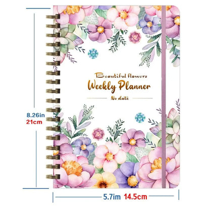 Planificateur hebdomadaire Portable A5, sans Date, rappel, calendrier hebdomadaire, livre d'efficacité avec sangles, carnet de notes à bobine pour étudiant