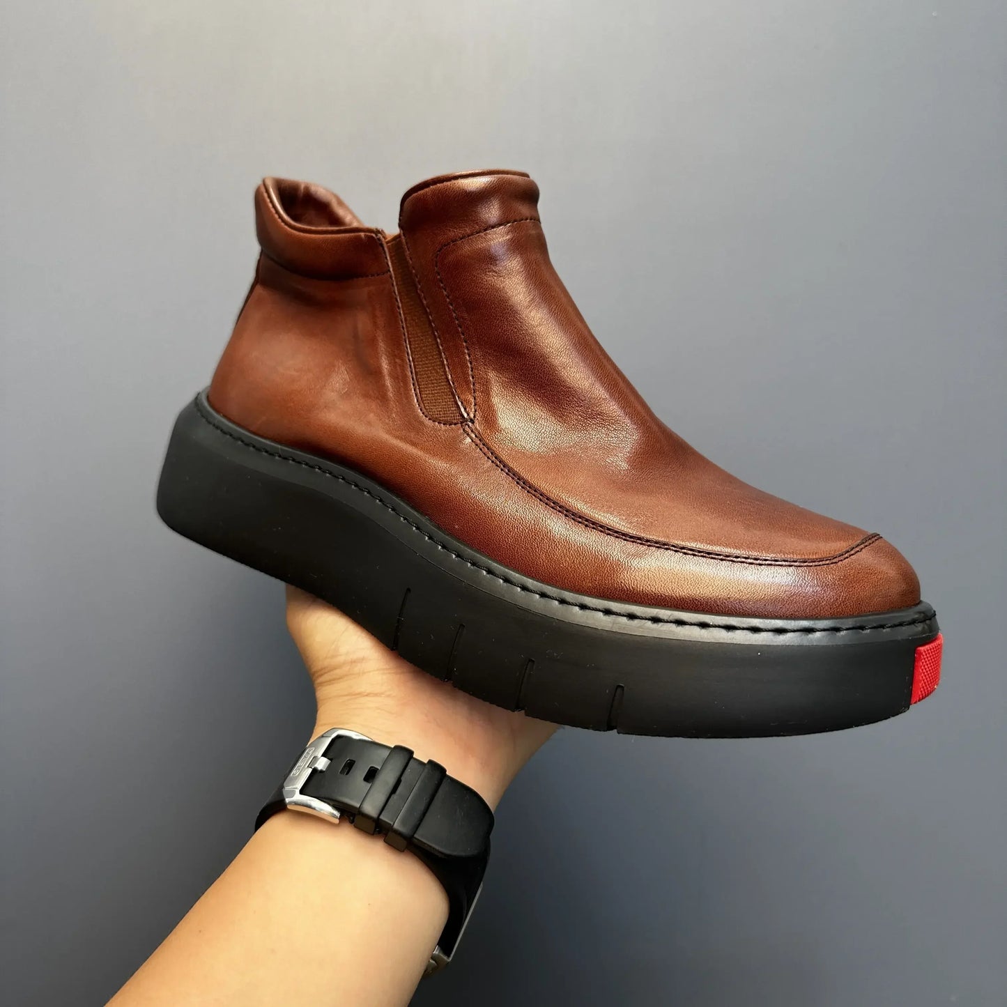 Bottes courtes montantes en cuir véritable pour hommes, chaussures décontractées, semelle optique rétro, printemps et automne, nouveau, 2025