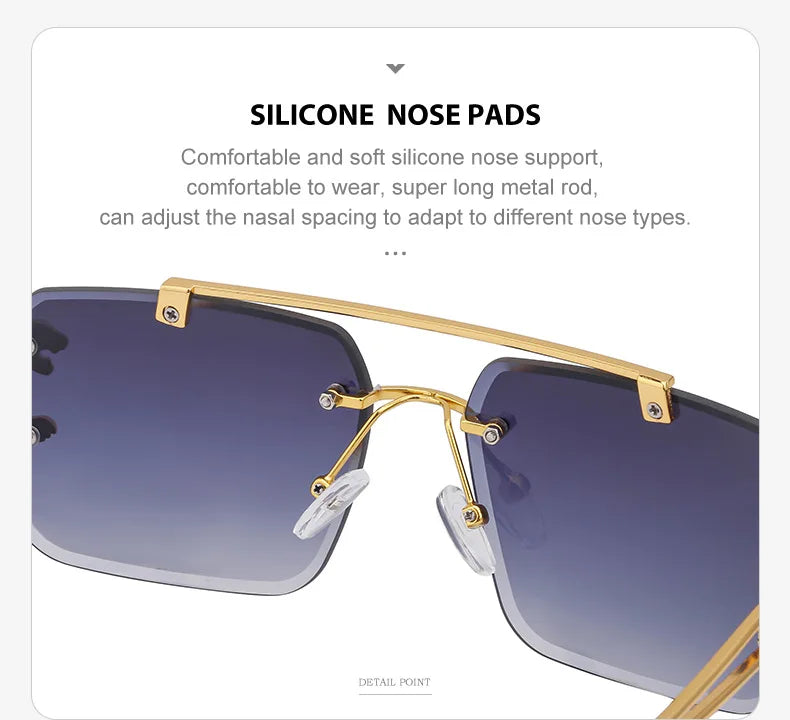 Mode Métal Léopard Sans Monture lunettes de Soleil Double Ponts Gradient Ocean Film Nuances UV400