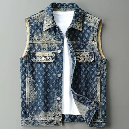 Gilet de moto en Denim pour hommes, rétro, tendance, printemps et automne, élégant, ample, Jacquard, sans manches, vêtements d'extérieur