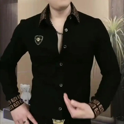 Polo à manches longues pour hommes à la mode T-shirt tendance décontracté à revers à la mode