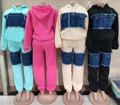 Ensemble 2 pièces pour femmes, vêtements africains Dashiki, nouvelle mode printemps-automne, haut en Denim à manches longues et pantalon, costume de fête, ensembles assortis