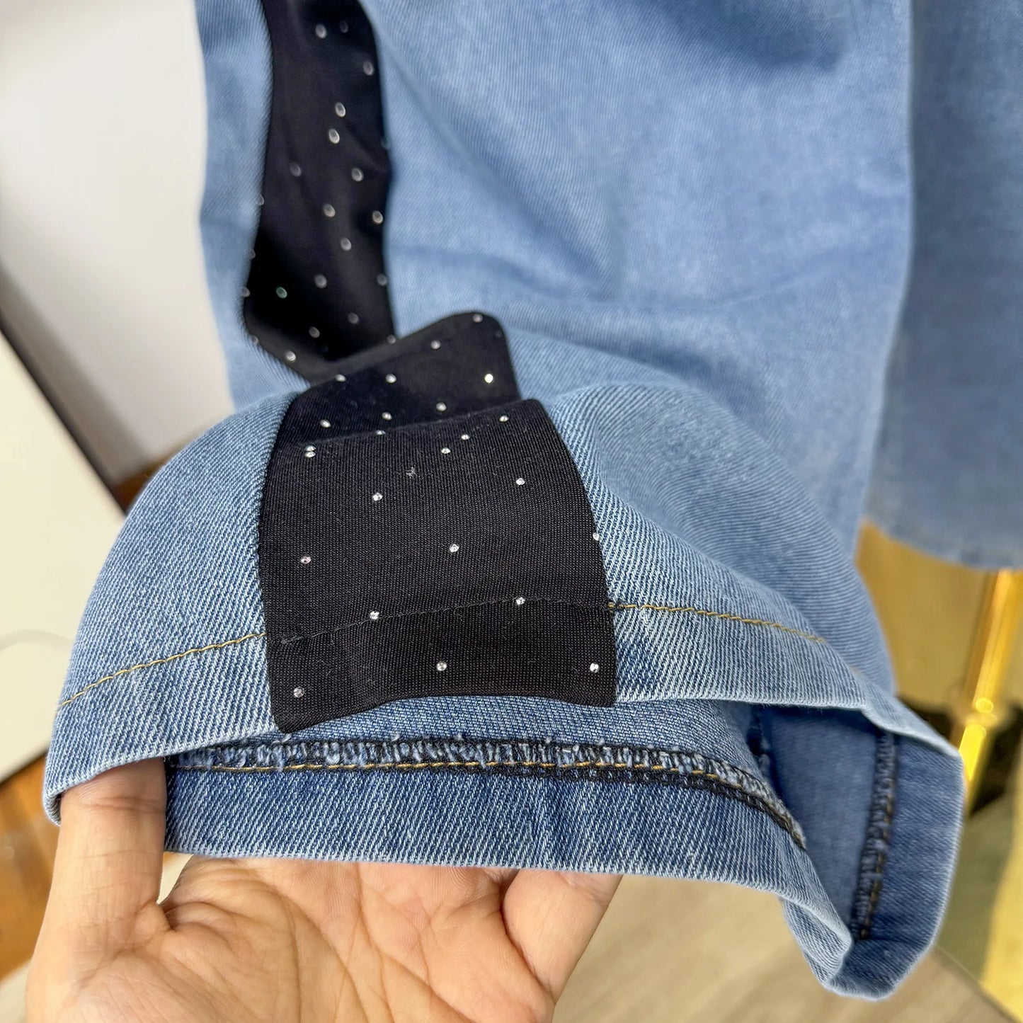Ensemble deux pièces en Denim pour femmes, ensemble pantalon assorti, Streetwear Y2k, décontracté, perçage à chaud, hauts, jambes larges, pantalons longs, taille haute, 2025