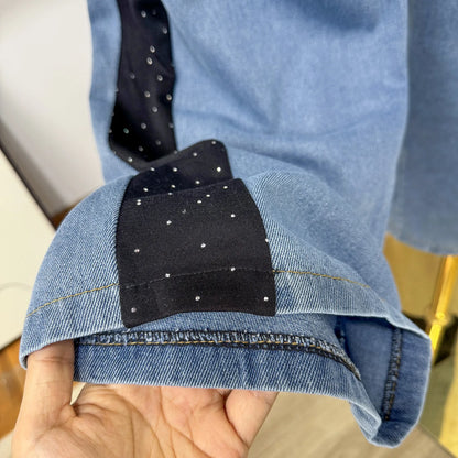 Ensemble deux pièces en Denim pour femmes, ensemble pantalon assorti, Streetwear Y2k, décontracté, perçage à chaud, hauts, jambes larges, pantalons longs, taille haute, 2025