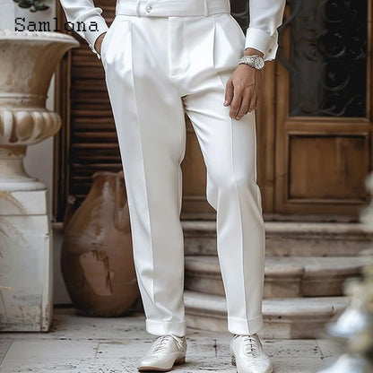 2025 grande taille hommes élégant mode Naples costume pantalon blanc doux poche pantalon hommes de luxe formel droit costumes pantalon nouveau