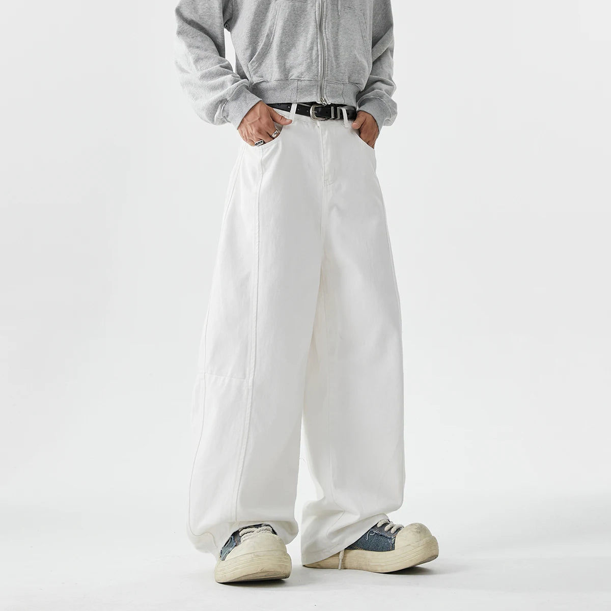 Jeans baggy à jambes larges pour hommes, Jeans Boyfriend, High Street, Hip Hop, Bleu, Blanc, Denim Harem, Pantalon décontracté