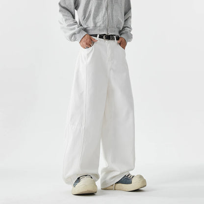 Jeans baggy à jambes larges pour hommes, Jeans Boyfriend, High Street, Hip Hop, Bleu, Blanc, Denim Harem, Pantalon décontracté