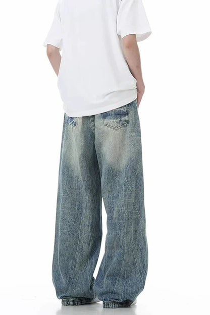 Jean Baggy craquelé pour homme, pantalon Y2k Harajuku, Vintage, délavé, droit, en Denim, Punk Goth, nouvelle collection 2025