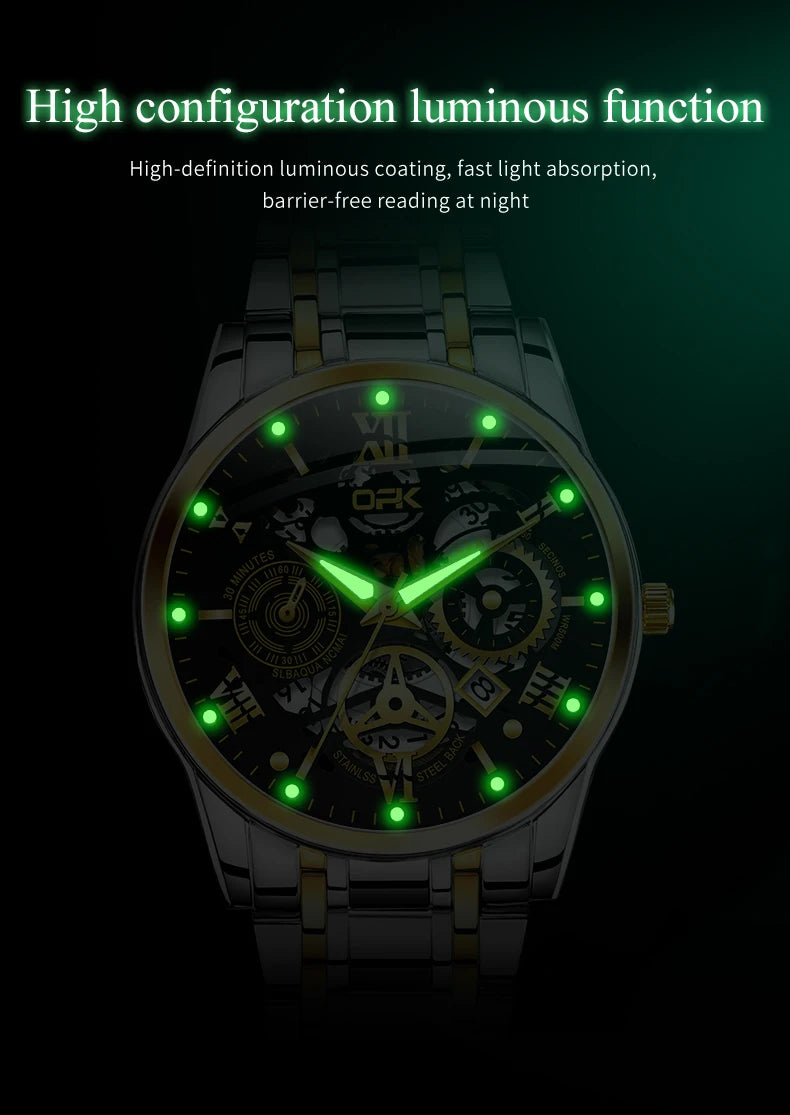 OPK8135-montre pour hommes, bracelet en acier avec lueur nocturne étanche