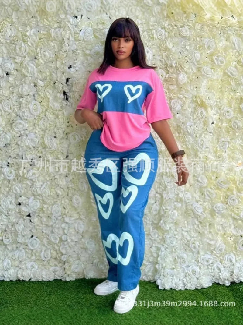 Personnalisé 2025 nouvelles femmes rayure imprimé 2 pièces ensembles survêtement femmes décontracté grande taille bureau montre de sport et pantalon à jambes larges ensemble