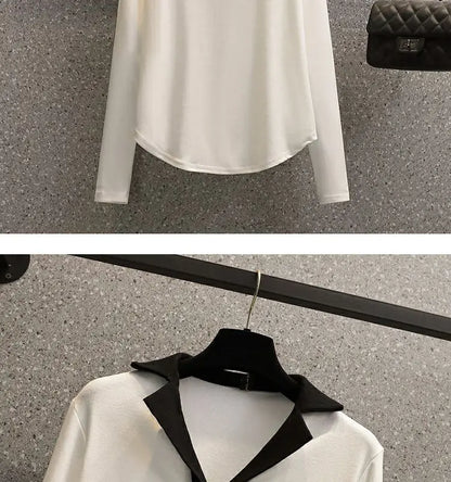 Ensemble deux pièces pour femmes, chemise à manches longues et col Polo, décontracté, Patchwork, jambes larges, nouvelle collection automne 2024