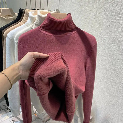 Pull épais à col haut pour femme, haut d'hiver chaud et doux, couleur unie, vêtements intérieurs, chemise à bascule, nouvelle collection 2025