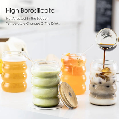 Ensemble de verres à boire créatifs avec pailles, verre de lit, verres à cocktail, tasse à café transparente, standard, fruits, 4 pièces