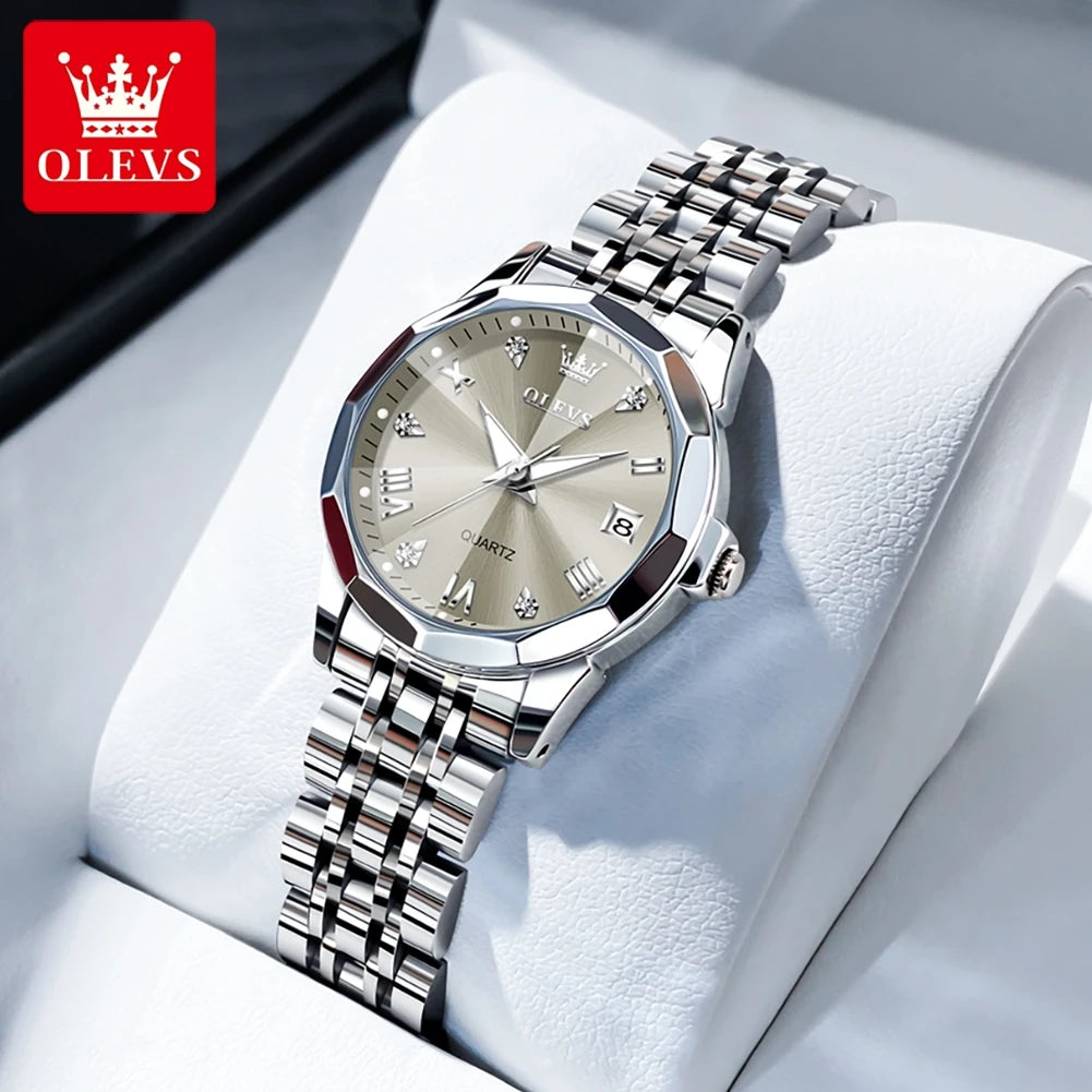 OLEVS – montre à Quartz pour femmes, élégante, mode, marque de luxe, originale, étanche, acier inoxydable, Date lumineuse