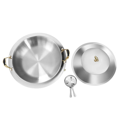 Ensemble de réchaud rond de 3L, chauffe-aliments en acier inoxydable avec couvercle et poignées de transport, feu réglable, dispositif de réchauffement des aliments