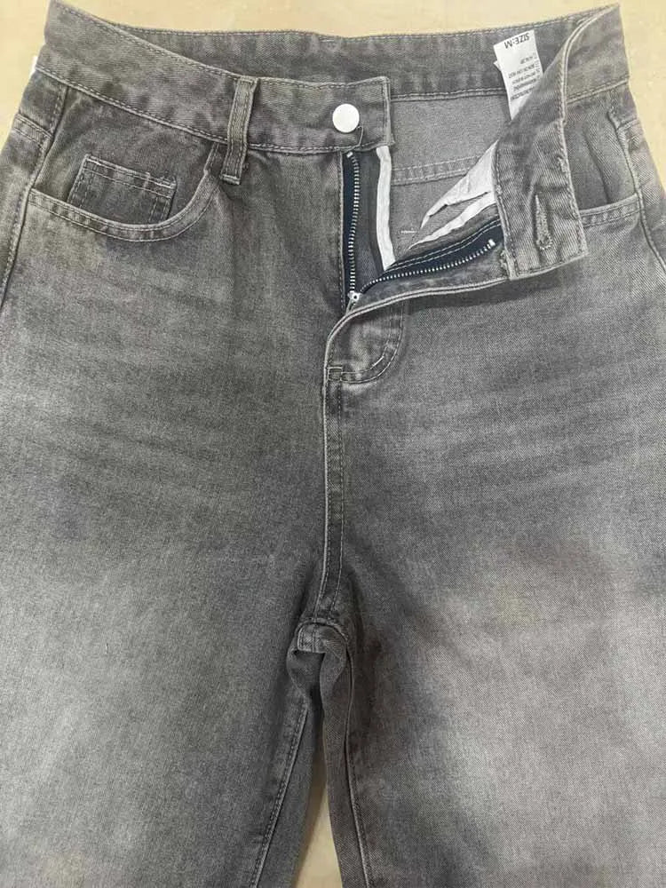 BKQU gris Vintage Baggy jean femme Streetwear taille haute Y2K jambe large Denim pantalon ample femme Hip Hop pantalon américain années 2000