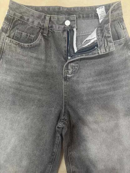 BKQU gris Vintage Baggy jean femme Streetwear taille haute Y2K jambe large Denim pantalon ample femme Hip Hop pantalon américain années 2000