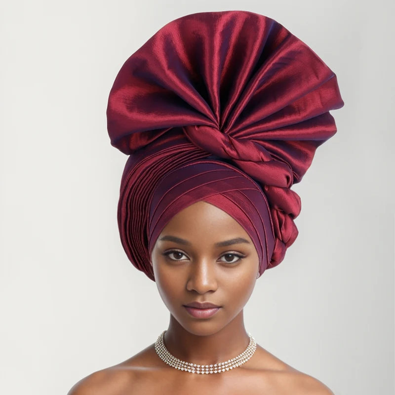 Turban Africain Plissé pour Femme, Déjà Fait, Cravates de Sauna, Bonnet Auto Gele, Hijab Musulman, Mariage Nigérian, Chapeau Rond